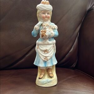 Antique German Bisque Elegant Blue and Cream Ceramic Art Figurine
